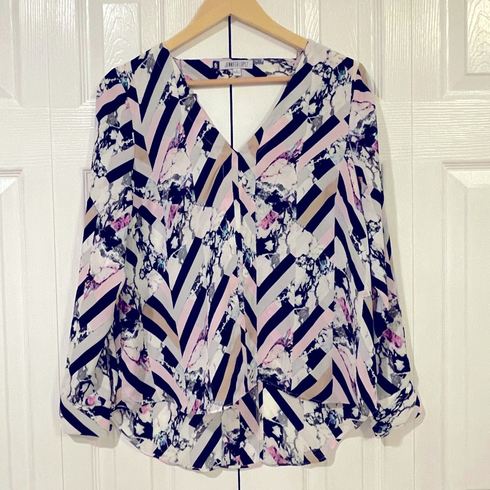 NWT. Jennifer Lopez Multi Color V-Neck Blouse
